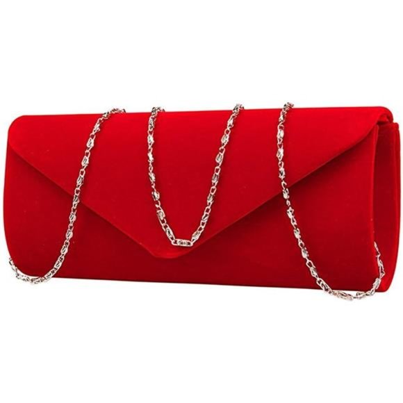 Women Evening Bag Clutch Purse, Red Handbag for Wedding Cocktail Party Velvet - Picture 3 of 5